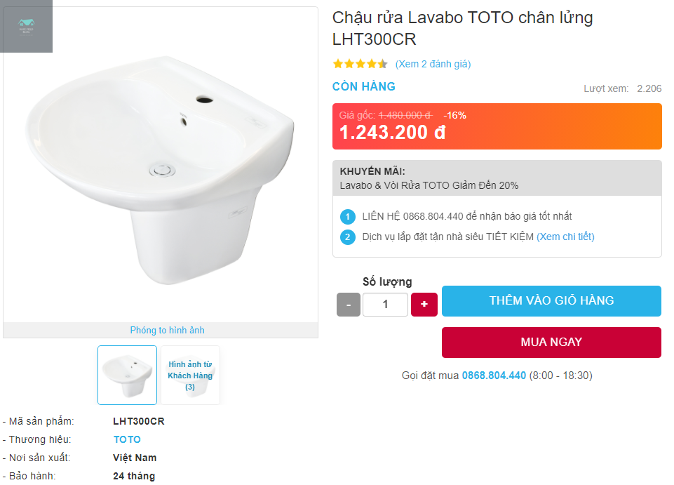 Giá bán chậu rửa Lavabo TOTO LHT300CR 