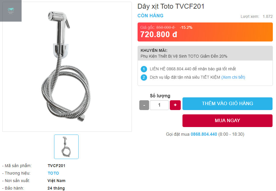 Giá bán dây xịt TOTO TVCF201
