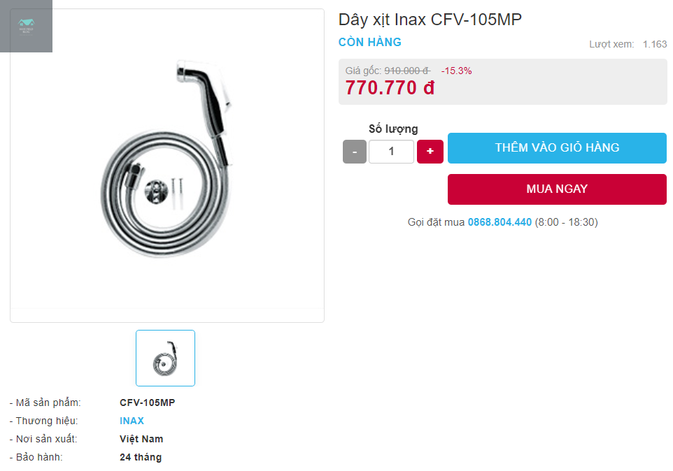 Giá bán vòi xịt CFV-105MP toilet của Inax 